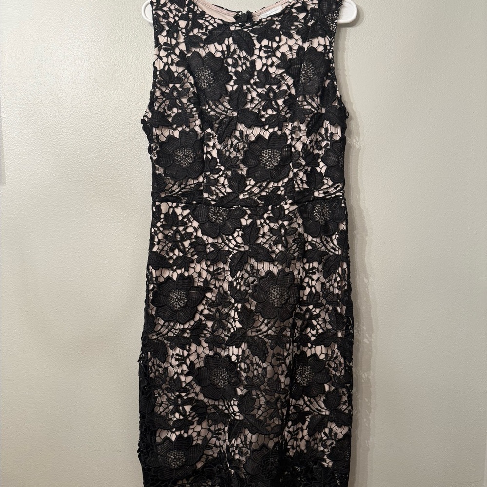New York & Company Black Floral Lace Midi Dress